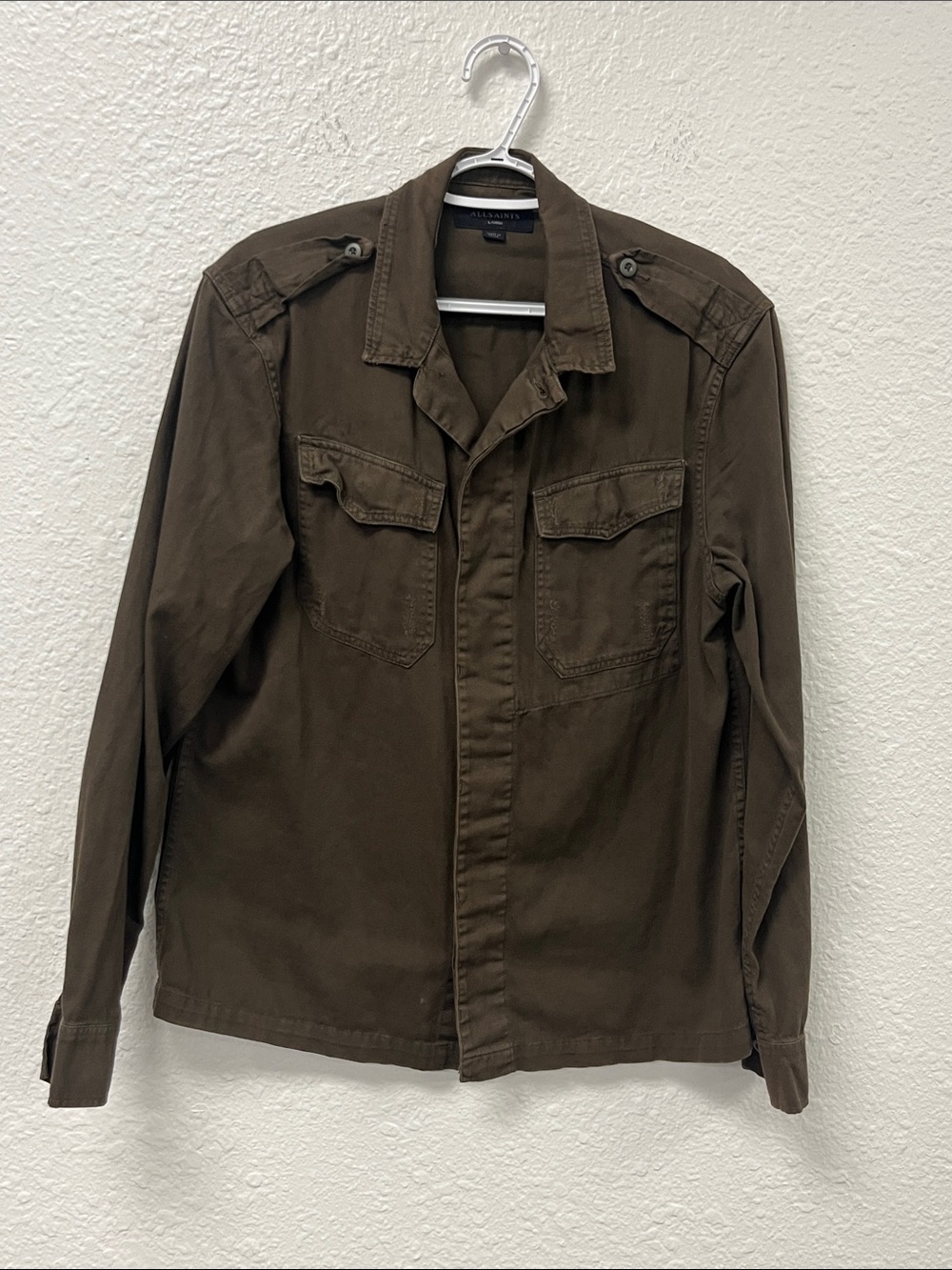 All Saints Men's Dark Olive Military Shirt Jacket #1215